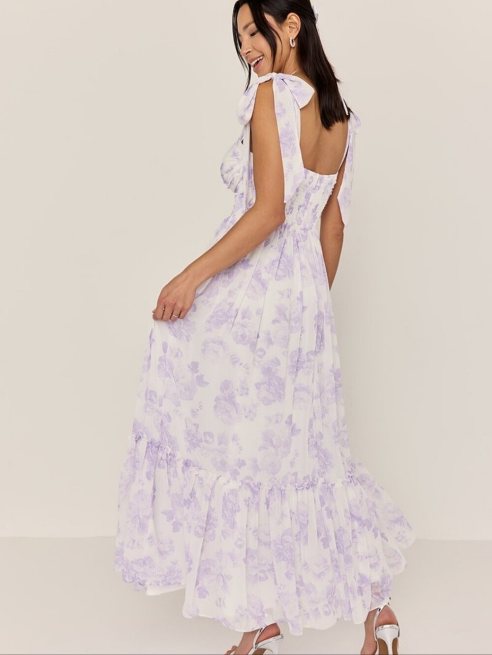 Francesca's Lavender Floral Tie Strap Maxi Dress NWT Medium Cottagecore - Picture 2 of 12